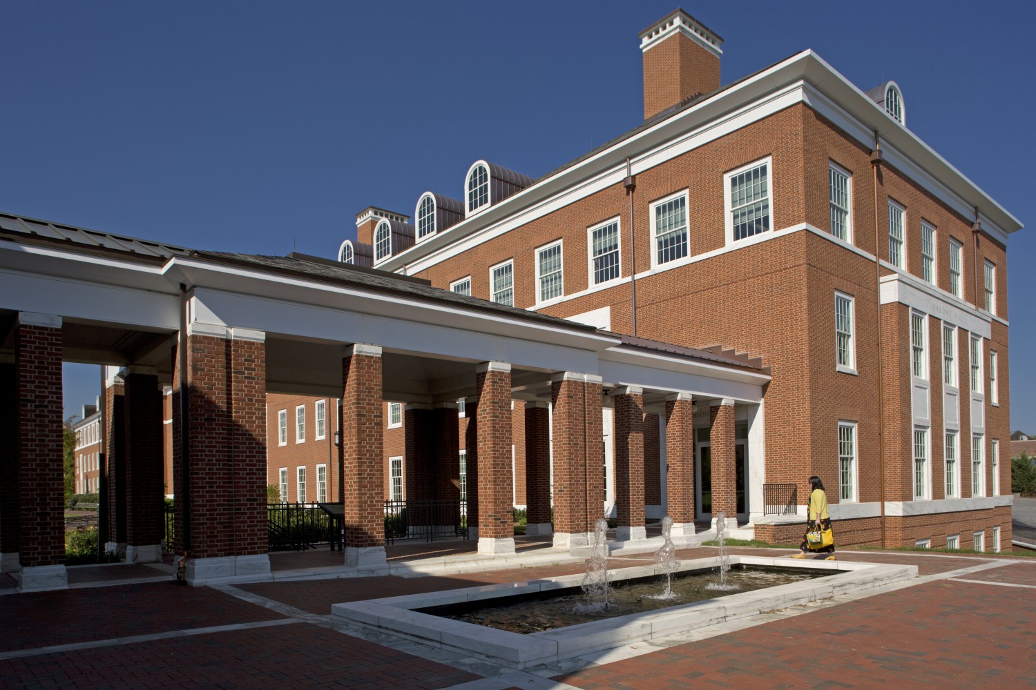 Malone Hall with fountain