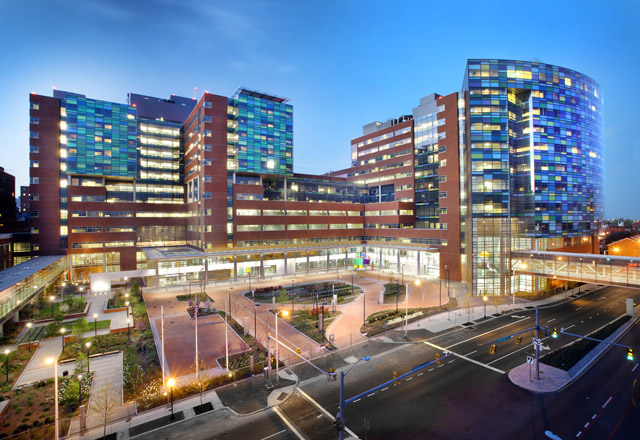 The Johns Hopkins Hospital at night.