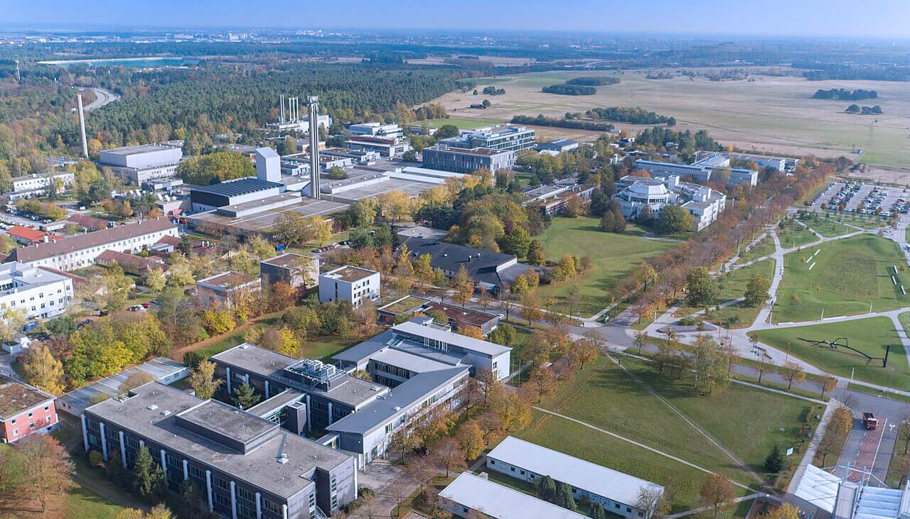 An aerial shot of the Helmholtz Zentrum Muenchen campus.